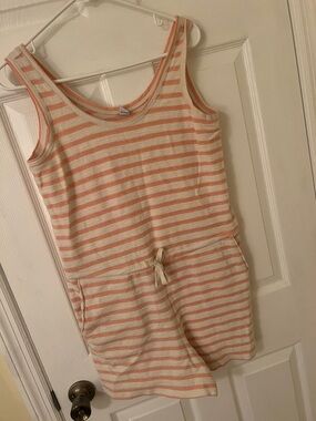 2/$7 Old Navy Peach and Cream Striped terry cloth romper